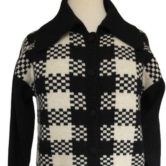 COTE Black White Button Down Camilla Cardigan Check Knit Sweater USA Size Small - Picture 1 of 11